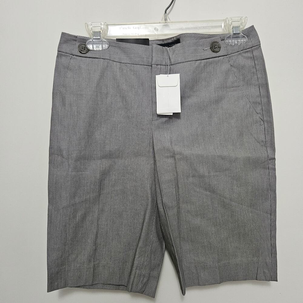 Banana Republic Gray Bermuda Shorts Women Sz 2 Cotton Pinstripes Flat Front NWT